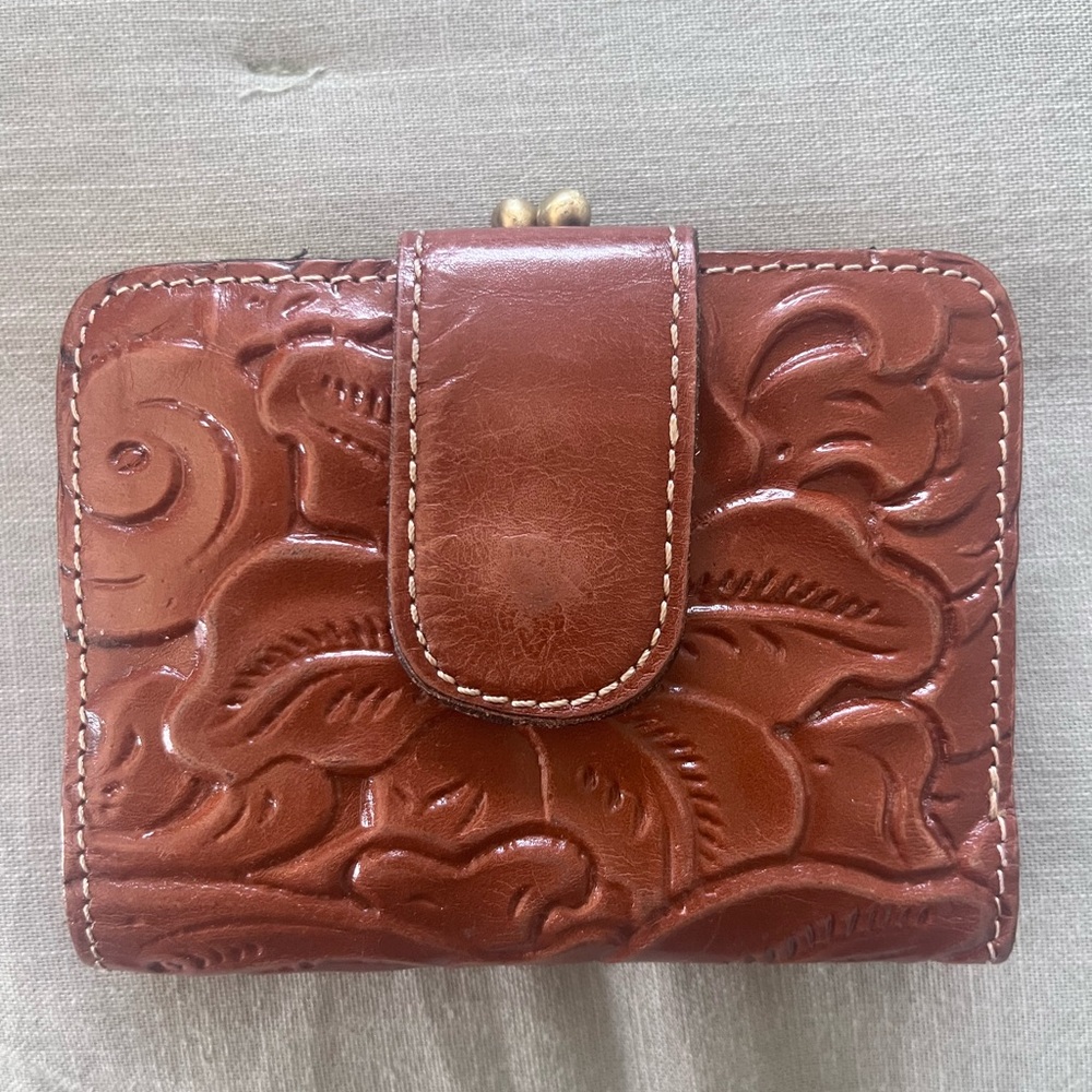 Patricia Nash Brown Leather Wallet with Embossed Floral Design